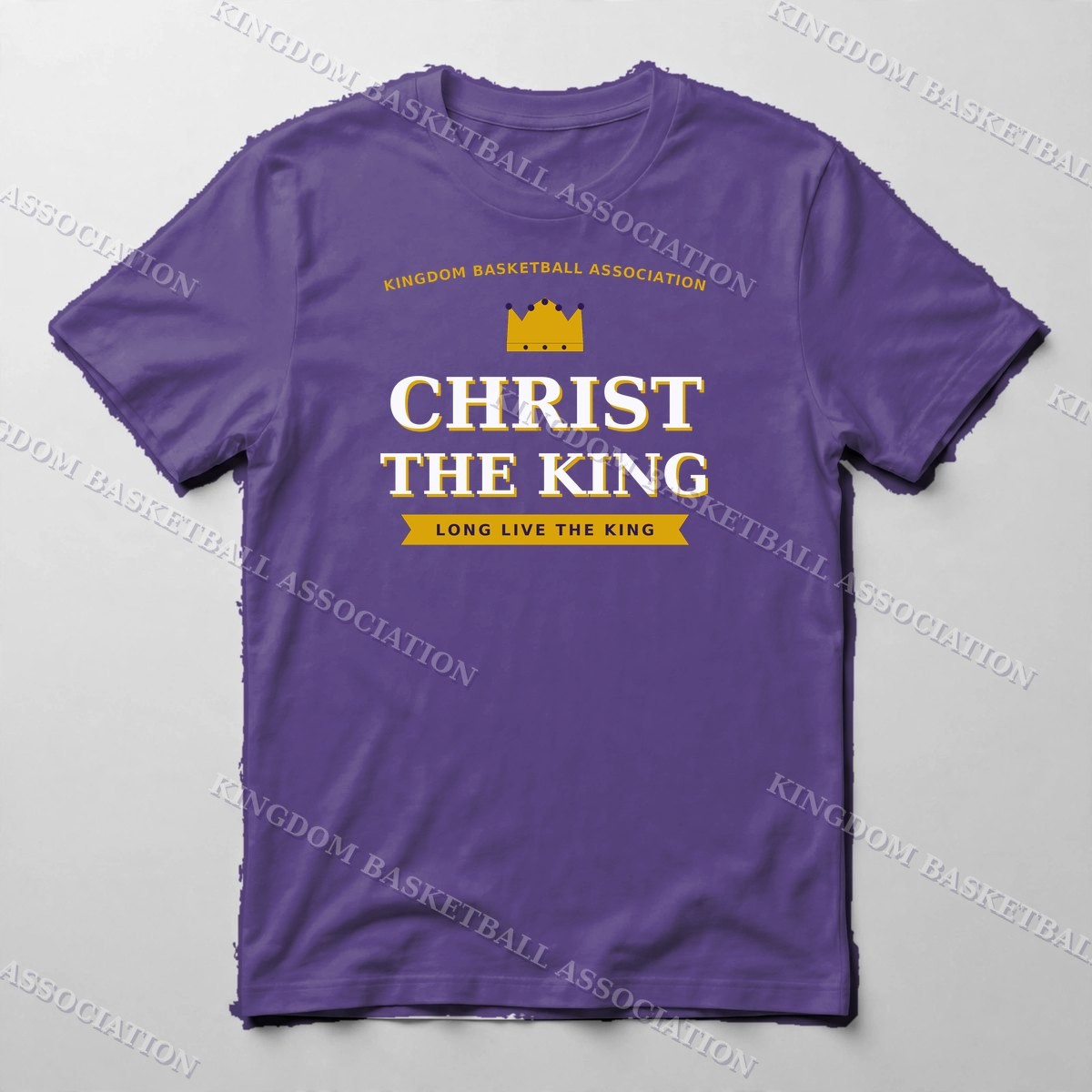 Christ The King Banner Tee — Tee in Purple with the printed design