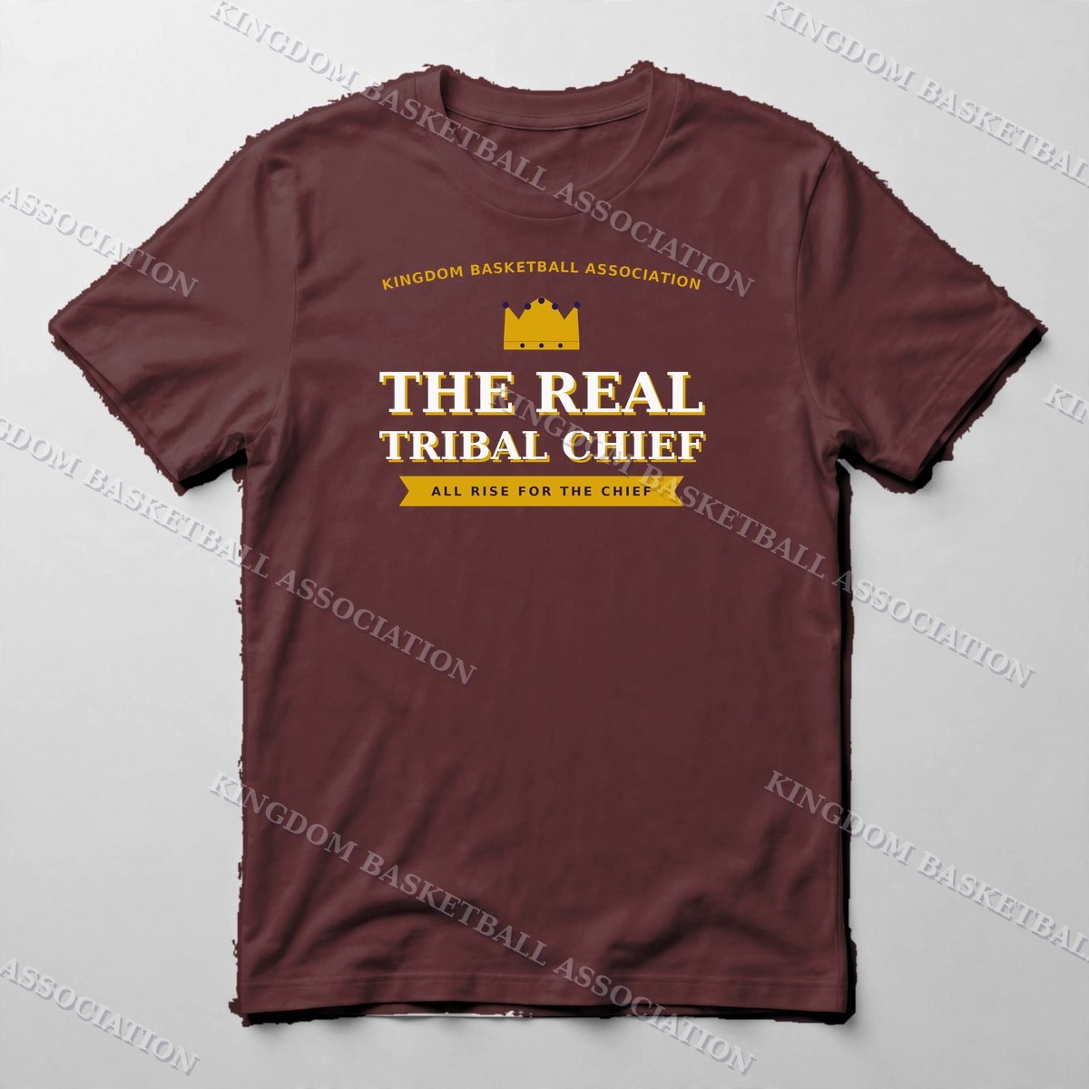 The REAL Tribal Chief Banner Tee — Tee in Maroon with the printed design